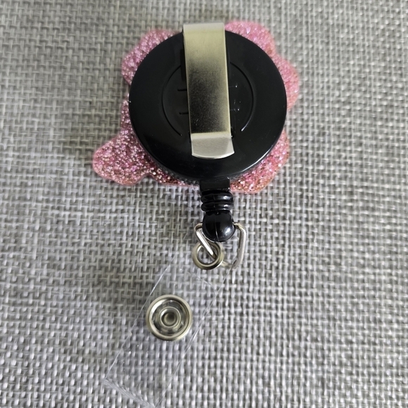 Sickle Cell Black Red Pink Retractable Work Name Badge ID Reel Holder - Picture 2 of 2